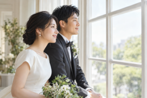 窓辺で寄り添う自然な横顔